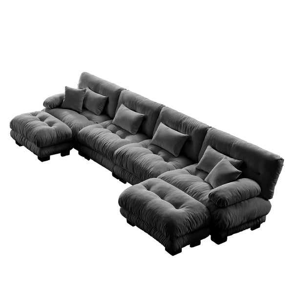 English Elm Free Modular Sectional Sofa - U-Shaped Chenille Couch With 2 Ottomans For Ultimate Comfort & Style W714S01024