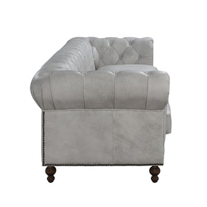 English Elm Ofer Vintage Antique White Top Grain Leather Sofa with Button Tufting, Nailhead Trim, Removable Covers B2726P407628