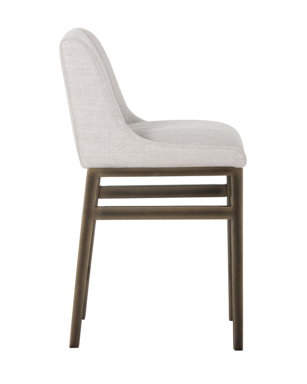 Sunpan Halden Urban Bar Stool with Bold Channel Tufting and Rustic Bronze Steel Frame for Stylish Spaces Beige Linen