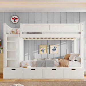 English Elm Twin Triple Bunk Bed Metal L-shaped Frame Sleeps Three Kids White Finish Ivory W1580S00643