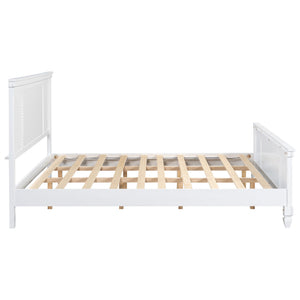 English Elm King Solid Wood Platform Bed White Farmhouse Headboard Low Profile Sturdy Frame N758K649900K