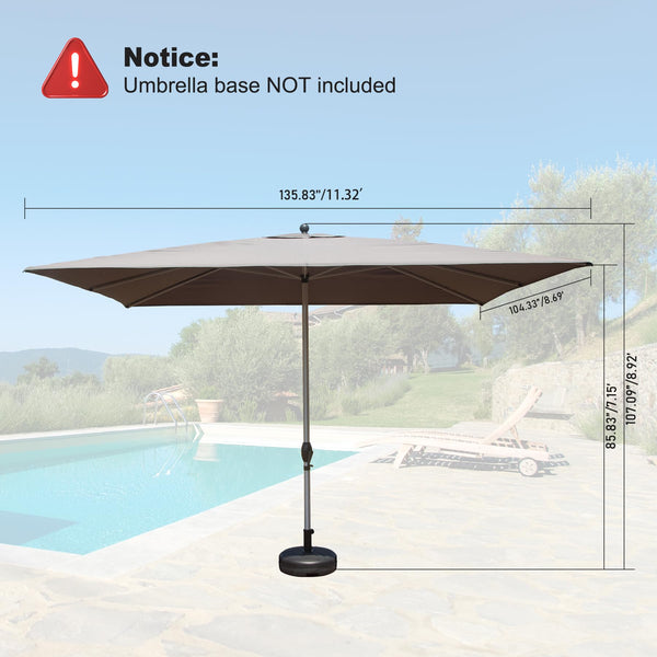 English Elm Rectangle Patio Umbrella with Crank Lift and Tilt, UV-Resistant 180G Polyester Canopy, Ventilated Shade (Base Not Included) Grey W1859P353198