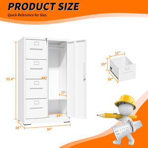 English Elm Metal Four Drawer Filing Cabinet with Lock Steel Storage for Home Office Bedroom White W2735P457275