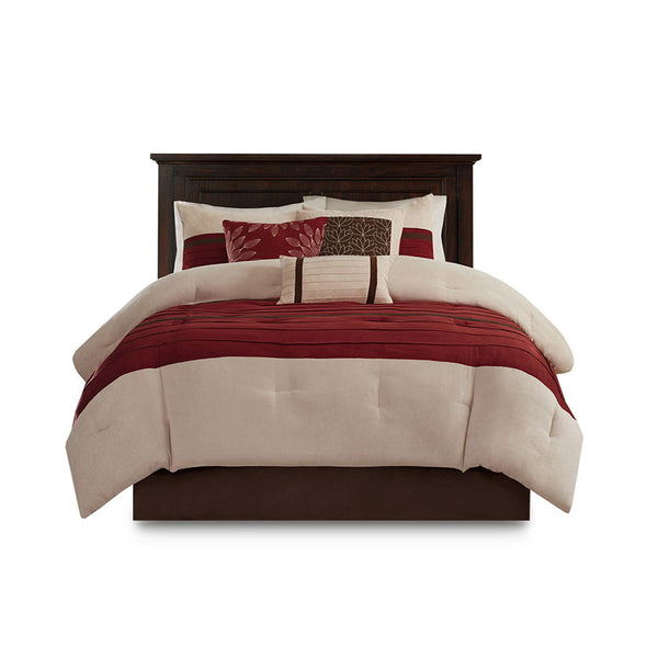 English Elm 7 Madison Park Palmer 7-Piece Faux Suede Comforter Set Cal King Pieced Microsuede Gray Accents, Plush Red 18.7 L x 13.58 W x 10.83 H B03596839