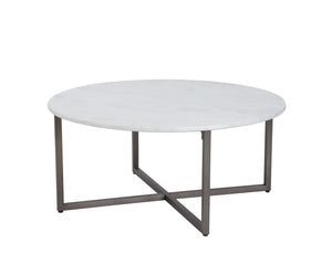 Sunpan Kiara Coffee Table - Elegant White Marble Top with Gunmetal Base, Modern Minimalist Design for Your Home Round - 38W x 38D x 17H