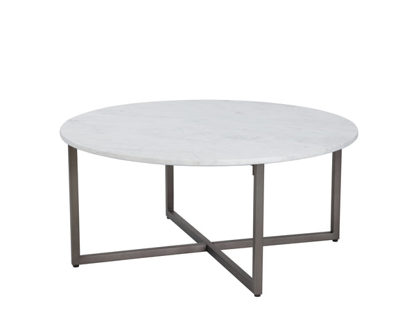 Sunpan Kiara Coffee Table - Elegant White Marble Top with Gunmetal Base, Modern Minimalist Design for Your Home Round - 38W x 38D x 17H