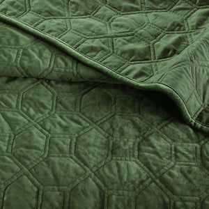 English Elm 3 Velvet Quilt Set Full/Queen with Geometric Quilting, Soft Antimicrobial Velvet Texture, Cozy Layering Green 17.72 L x 16.14 W x 7.09 H B03597556