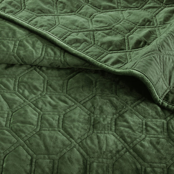 English Elm 3 Velvet Quilt Set Full/Queen with Geometric Quilting, Soft Antimicrobial Velvet Texture, Cozy Layering Green 17.72 L x 16.14 W x 7.09 H B03597556