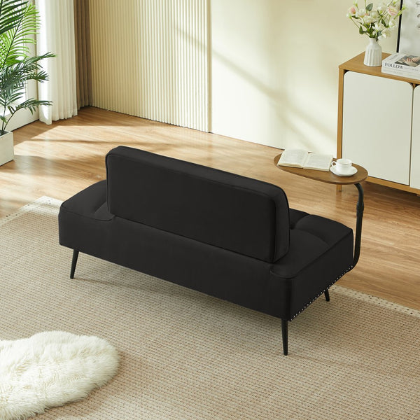 English Elm 54-inch Velvet Tufted Loveseat with Rotating Tray Table Nailhead Trim Compact Seating Black W1359P438325