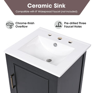English Elm 20" Bathroom Vanity with Sink and Ceramic Top, Modern Freestanding Cabinet with Drawer & Shelf Storage, Adjustable Feet for Stability and 200lb Capacity Black N725P192821B