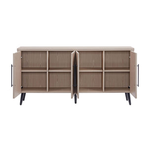 English Elm Jodie 65" Fluted Sideboard with Ribbed Doors, 8 Hidden Shelves, Soft-Close, Metal Legs, Modern Appeal Oak B365P397666