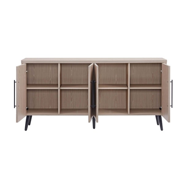 English Elm Jodie 65" Fluted Sideboard with Ribbed Doors, 8 Hidden Shelves, Soft-Close, Metal Legs, Modern Appeal Oak B365P397666