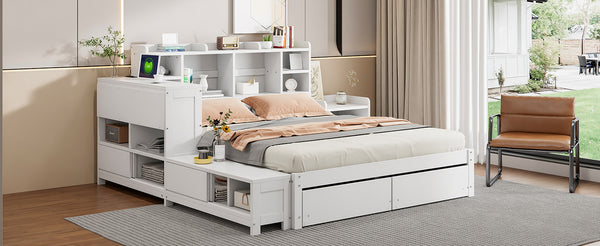 English Elm Full Size Wooden Platform Bed With Desk, Storage Drawers, Usb Ports, Nightstand & Modern Design N820S00029K