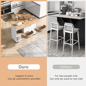 English Elm K&K Kitchen Island with Foldable Countertop, Spacious Mobile Storage Cart, Soft-Close Doors, Durable Rubberwood Top and Locking Wheels White N707P173036W