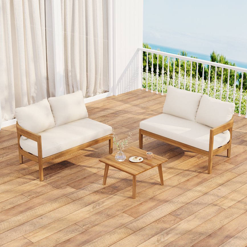 English Elm Brooklyn Outdoor Modular Sectional Acacia Hardwood Tuxedo Sofa Resort Patio Seating N773OS00070B