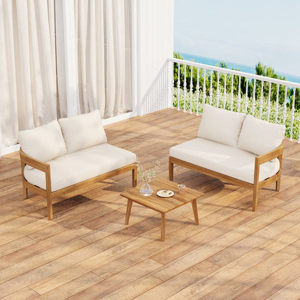 English Elm Brooklyn Outdoor Modular Sectional Acacia Hardwood Tuxedo Sofa Resort Patio Seating N773OS00070B