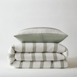 English Elm 2-piece Yarn-dyed Striped Polyester Comforter Set with Seersucker Texture for Year-round Comfort Sage Green B035P463221