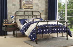 English Elm Sandy Metal Full Panel Bed with 20 Slats — Sandy Grey Durable Frame, Supportive Comfort & Style B062P215390