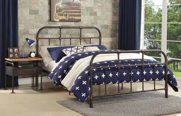 English Elm Sandy Metal Full Panel Bed with 20 Slats — Sandy Grey Durable Frame, Supportive Comfort & Style B062P215390