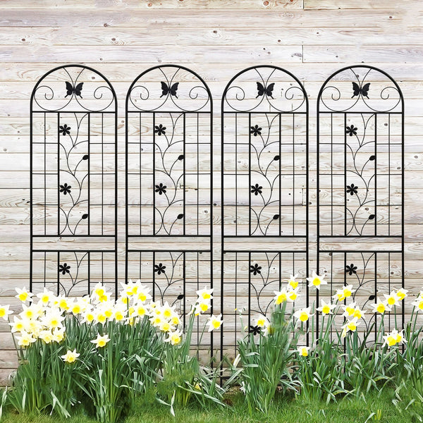 English Elm 4 Pack Powder-coated Metal Garden Trellis Panels Rustproof Climbing Plant Support Outdoor W1586P268028