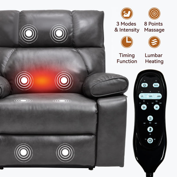 English Elm Dark Grey Leatheraire Power Lift Recliner Dual Motor Massage Heat Heavy Duty W1803P340317