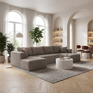 English Elm U Shape Modular Sectional Sofa Corduroy Upholstered Minimalist Living Room Couch Khaki W1919S00017