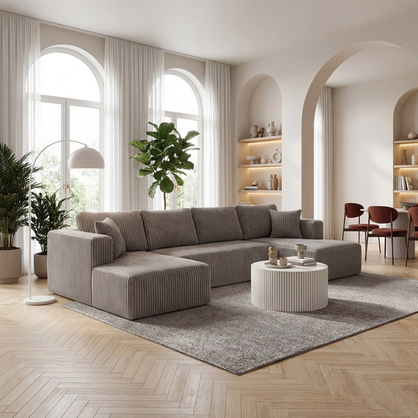 English Elm U Shape Modular Sectional Sofa Corduroy Upholstered Minimalist Living Room Couch Khaki W1919S00017