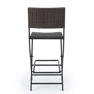 English Elm Outdoor Faux Rattan Folding Barstools Weather Resistant Woven Patio Seating Set N772P427926B