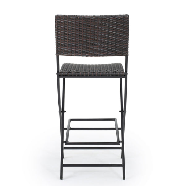 English Elm Outdoor Faux Rattan Folding Barstools Weather Resistant Woven Patio Seating Set N772P427926B