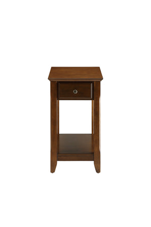 English Elm Bertie Walnut Finish Accent Table with Drawer & Open Shelf, Tapered Wooden Legs, Durable Design B2726P404287