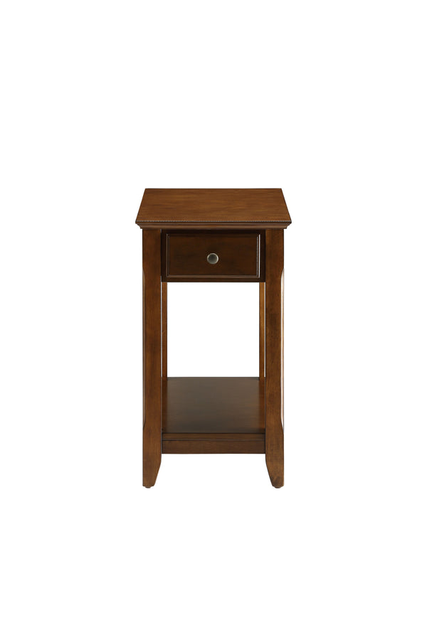 English Elm Bertie Walnut Finish Accent Table with Drawer & Open Shelf, Tapered Wooden Legs, Durable Design B2726P404287