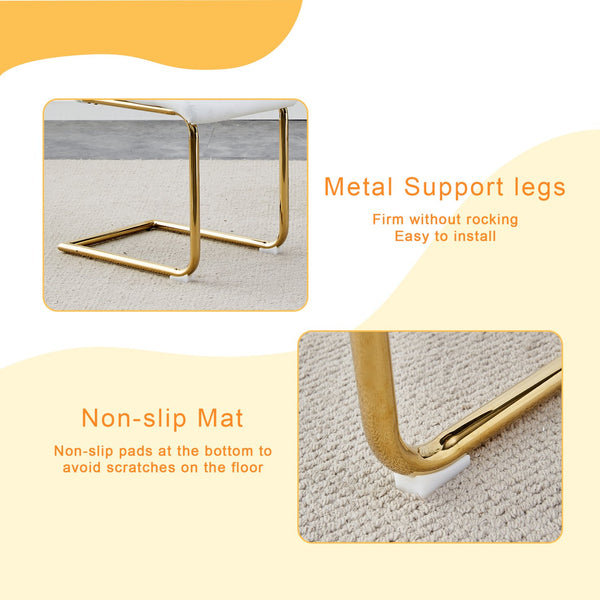 English Elm Table and Chair Set Marble Tempered Glass Top Gold Sculptural Legs Four Pu Seats Black+Gold,White W1151S03294