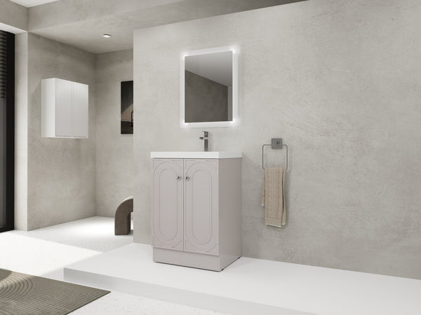 English Elm 24" Freestanding Bathroom Vanity with White Resin Sink, Soft-Close Doors, Adjustable Shelf, Durable Plywood Finish khaki W999S00334