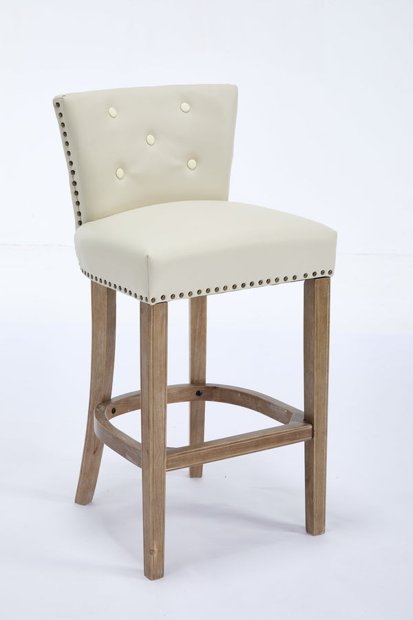 English Elm Bar Stools Set Of 2 - 29.5'' Beige Leather & Wood Stools For Stylish Kitchen Or Home Bar Use W2195P314866