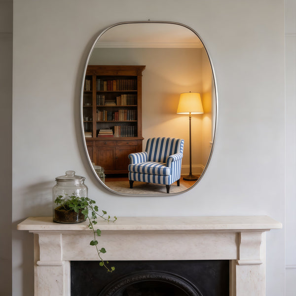 English Elm 30x40 Oval Wall Mirror Slim Metal Frame Distortion Free Glass Bathroom Entryway Accent Silver W2203P476483