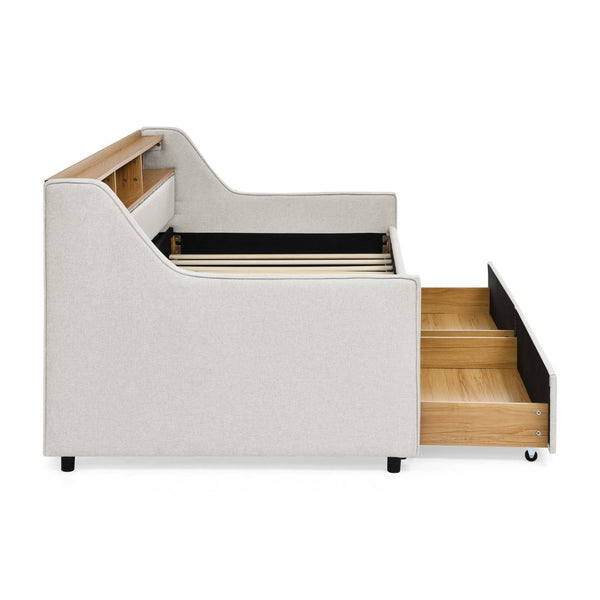 English Elm Twin Size Upholstered Sofa Bed With Led Lighting, Wireless Charging & Storage Drawers In Beige W1413S00056-GIGA