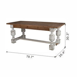 English Elm 79x35x30" Alcott Farmhouse Dining Table Natural Wood Top Distressed White Pedestal Base W2078S00013