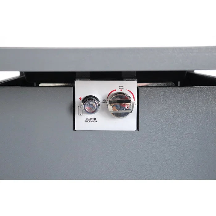 English Elm 30" Powdercoated Metal Fire Pit Grey Steel — Rust & Heat-Resistant, Propane-Ready with Lid, Rocks Included B120P205631