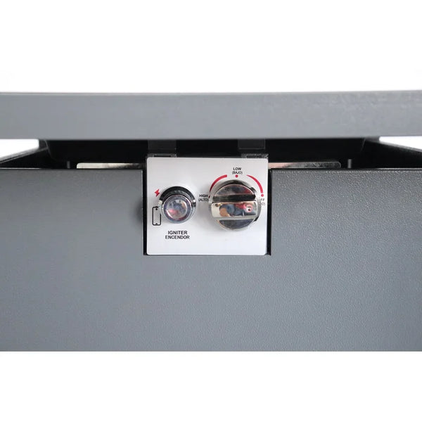 English Elm 30" Powder-Coated Metal Fire Pit Table with Smoked Glass Shield, 40,000 BTU, Lava Rocks Included Gray B120S00052