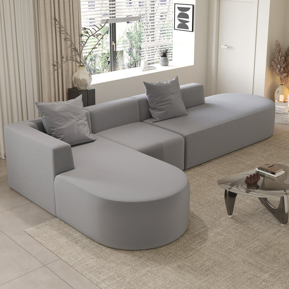 English Elm L Shaped Modular Sectional Sofa - 110" Grey Corduroy Couch With Movable Ottoman For Ultimate Comfort W3670S00003