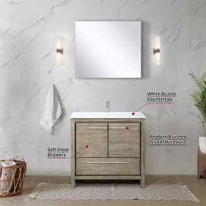 English Elm Rustic Acacia Bath Vanity 36" W With White Quartz Top, Brushed Nickel Faucet & 28" Mirror Set B2731S01947-GIGA