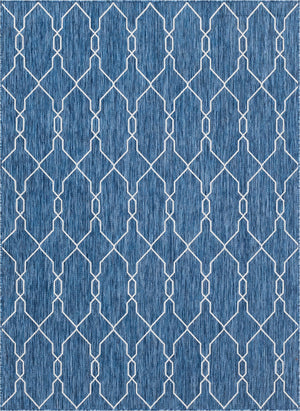 Unique Loom Outdoor Trellis Links Trellis Machine Made Trellis Rug Blue, Ivory/Navy Blue 7' 1" x 10' 0"