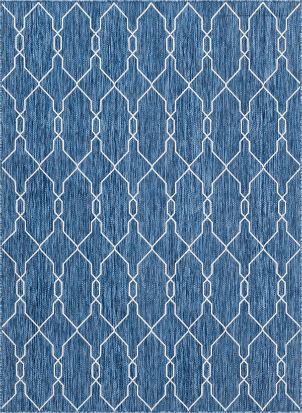 Unique Loom Outdoor Trellis Links Trellis Machine Made Trellis Rug Blue, Ivory/Navy Blue 7' 1" x 10' 0"