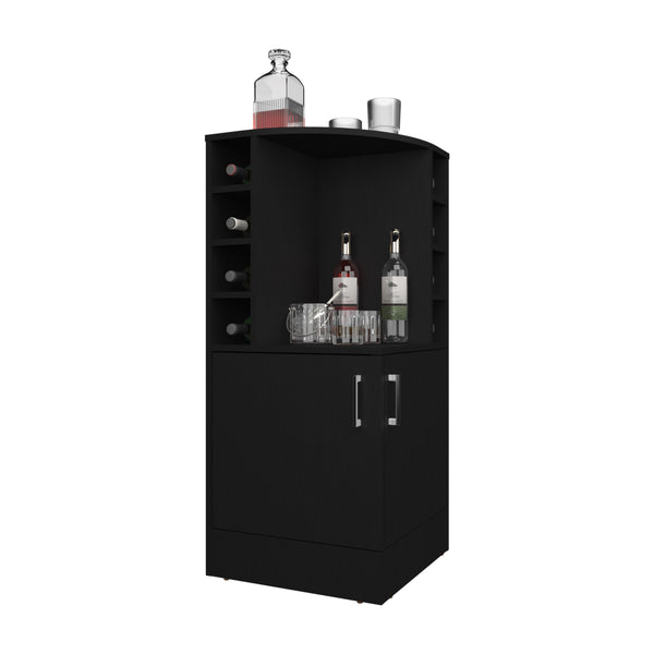 English Elm Bar Cabinet with Concealed Double Doors and 8 Wine Bottle Slots, Durable Engineered Wood Storage Solution Black 47.2 L x 23.23 W x 4.72 H B097P296834