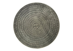 English Elm Accent Drum End Table with Hammered Metal Finish — 22" Handcrafted Cone Shape for Chic Living Spaces Silver 23 L x 23 W x 19 H B2710P219460