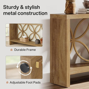 English Elm 2-tier Industrial Console Table Rustic Wood and Black Metal Frame Entryway Sofa T3971P462969