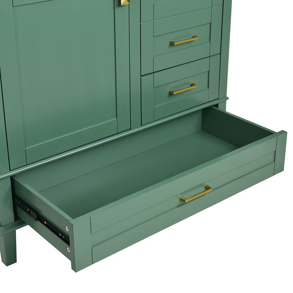 English Elm 36" Green Bathroom Vanity Solid Pine Frame with Soft-Close Door, 3 Varied Drawers & Ceramic Top N729P211167F