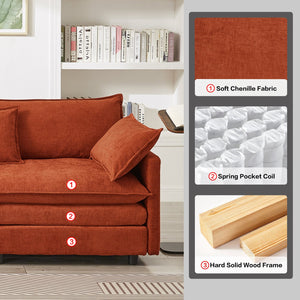 English Elm 105" L-shaped Chenille Sectional with Ottoman Pocket Spring Living Room Sofa Dark Orange W1097S00289