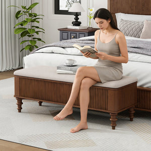 English Elm 50.8-inch Linen Upholstered Storage Bench Rubberwood Frame Lift Top Bedroom Entryway W1716P409896
