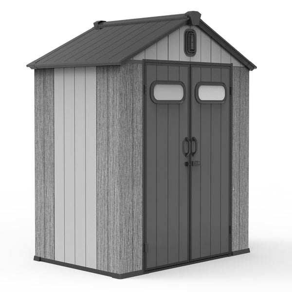 English Elm 6x4ft Outdoor Resin Storage Shed Gable Roof Skylight Vented Lockable Garden Unit W1859S00172